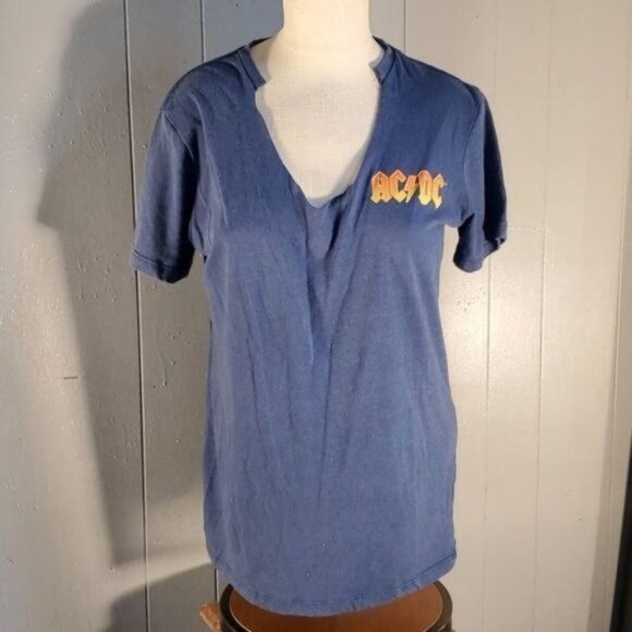 AC DC Band T Shirt Tee Top Distressed Blue WOMAN'S WOMAN'S Large - Picture 10 of 11